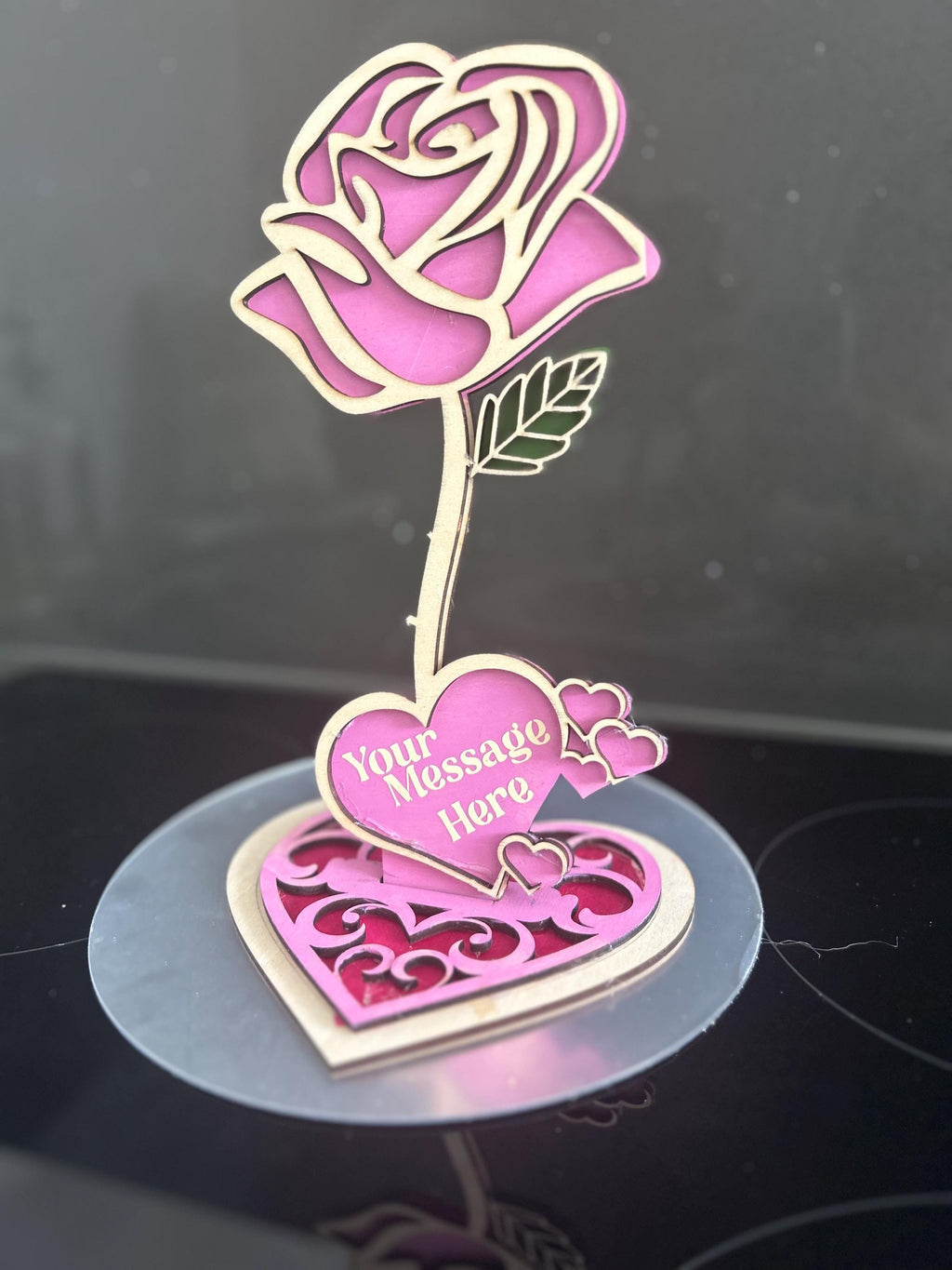 Personlised wooden forever rose with stand