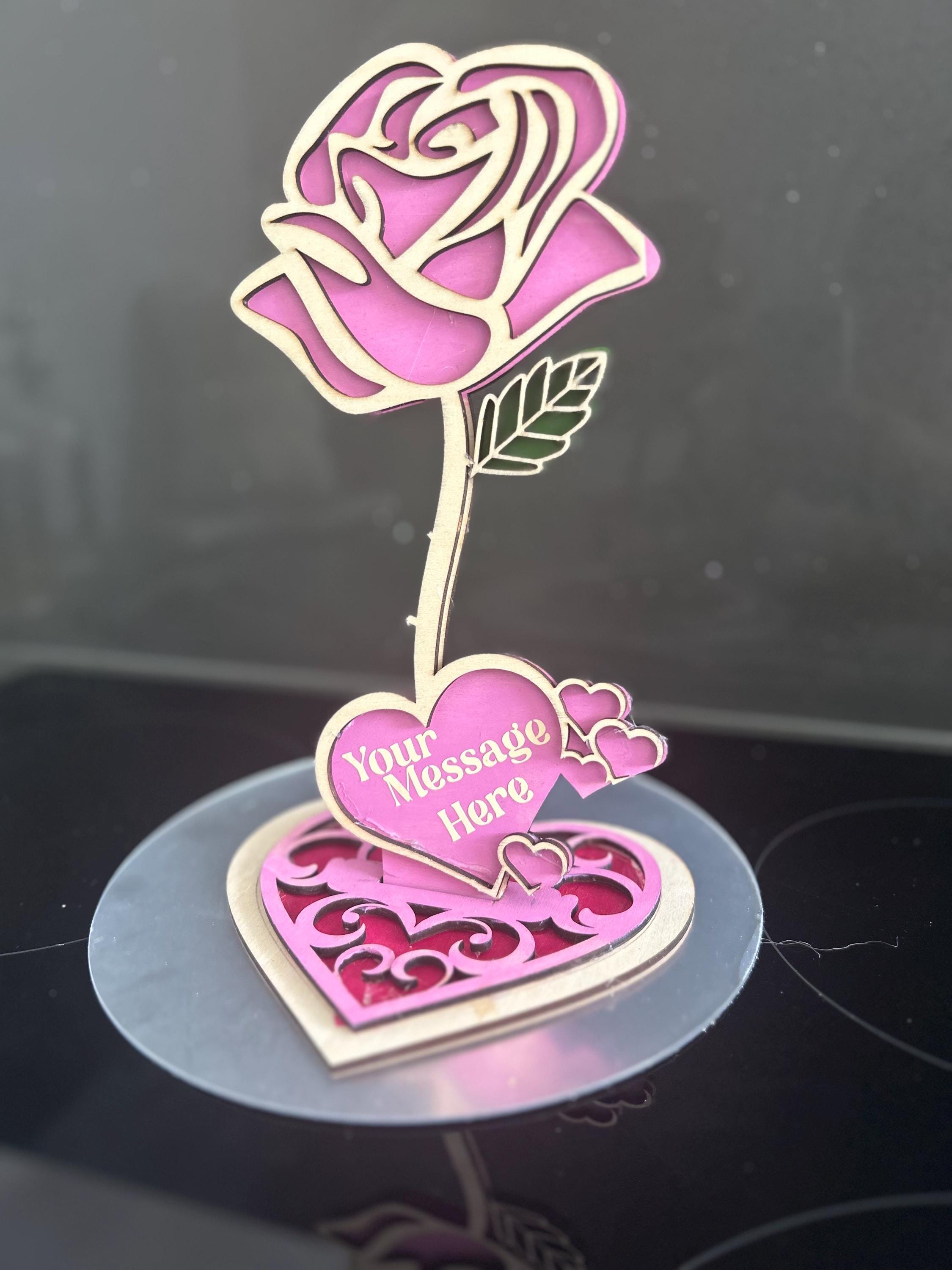 Personlised wooden forever rose with stand