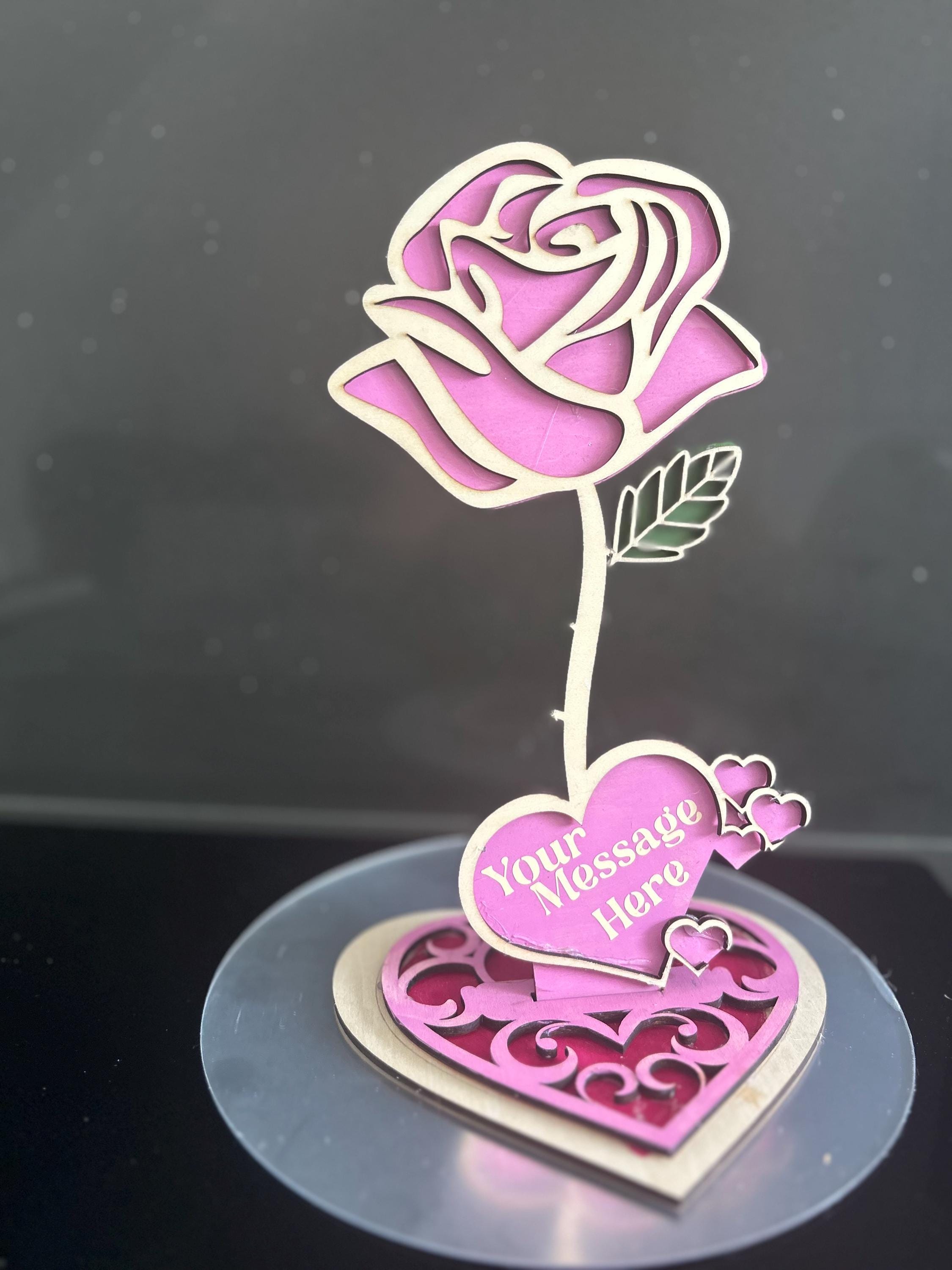 Personlised wooden forever rose with stand