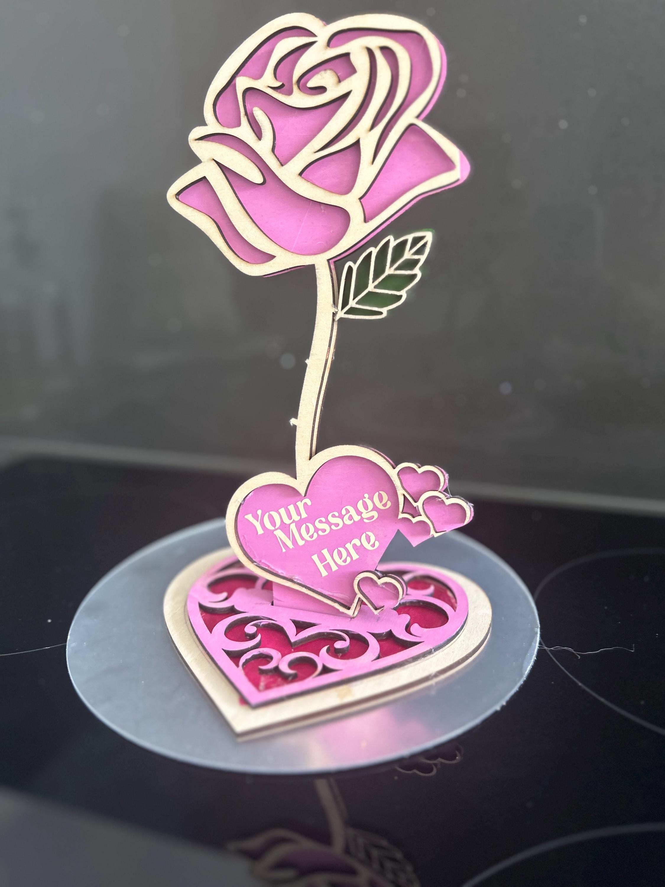 Personlised wooden forever rose with stand