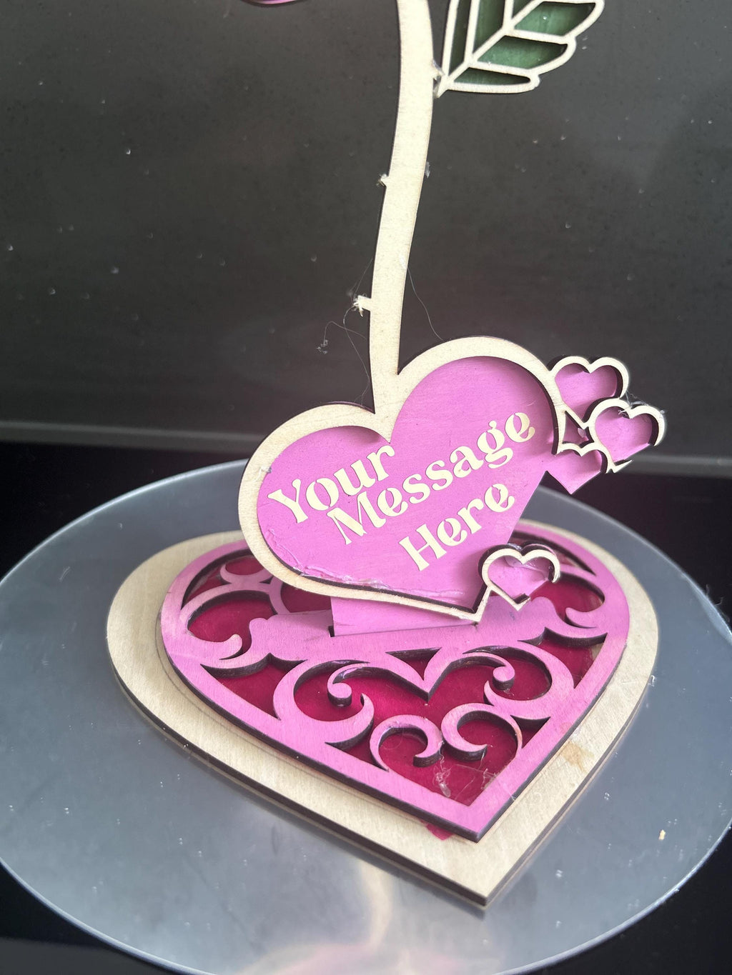 Personlised wooden forever rose with stand