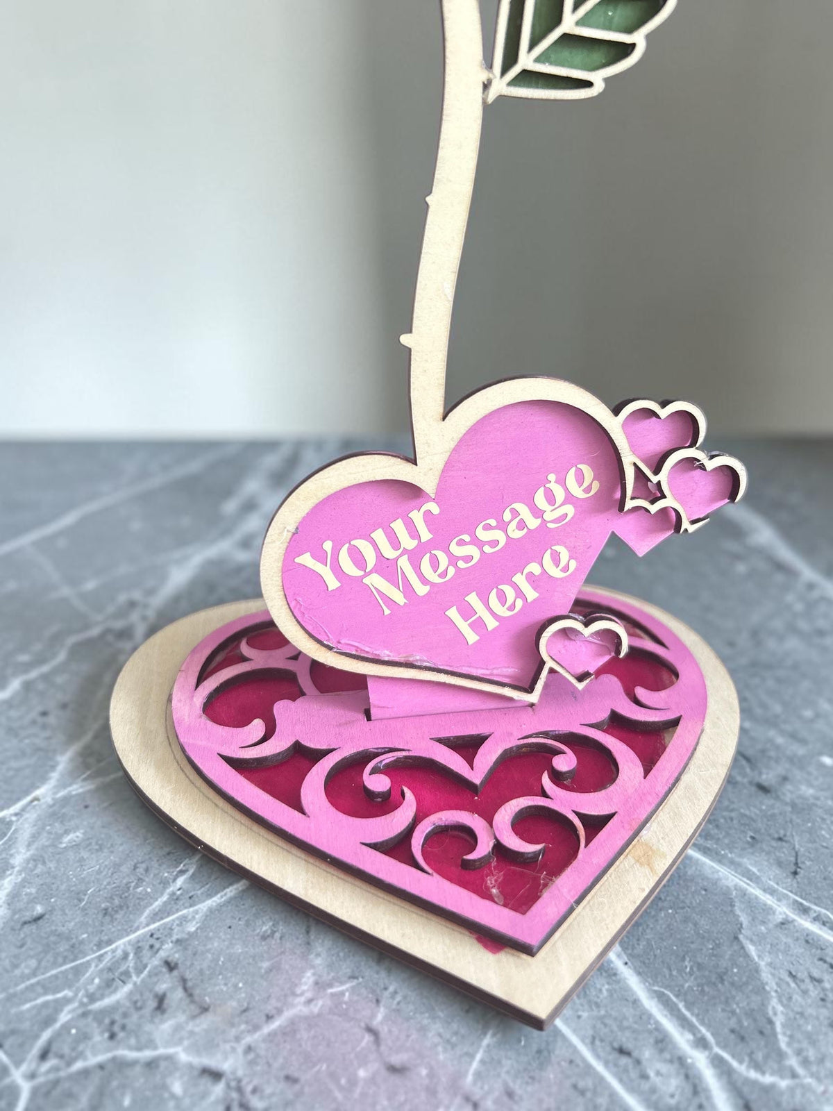 Personlised wooden forever rose with stand