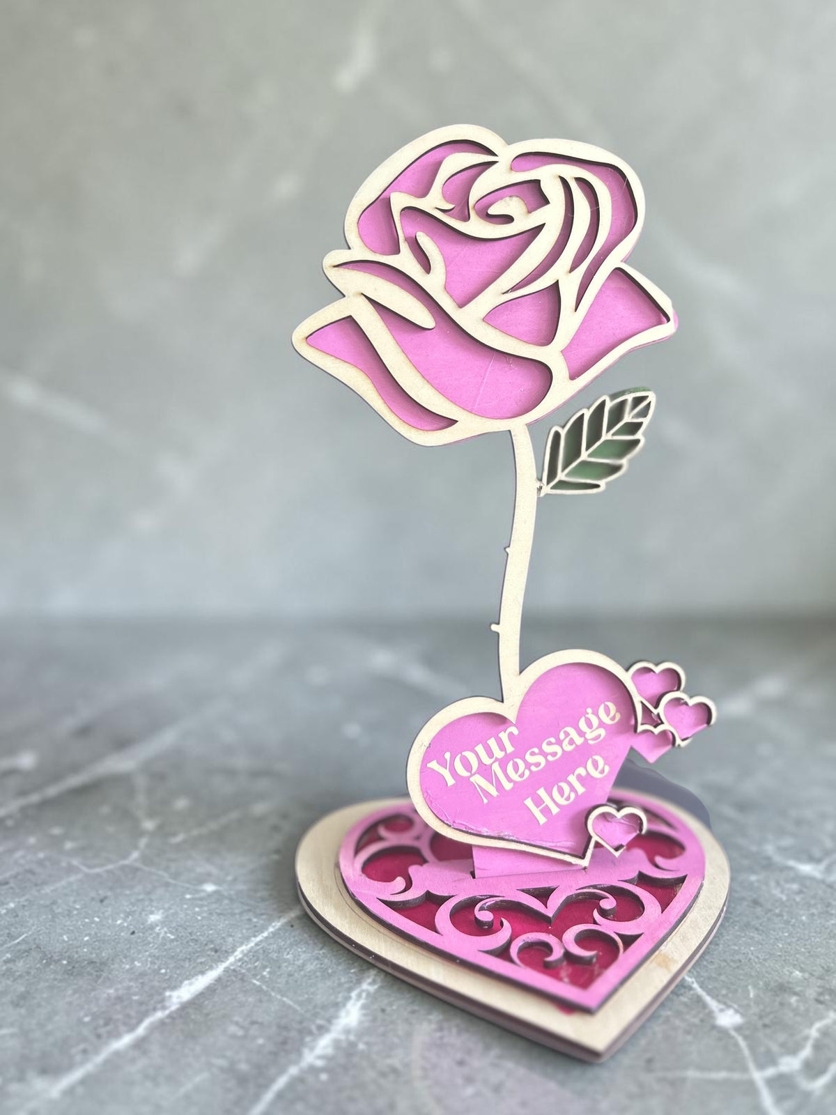 Personlised wooden forever rose with stand