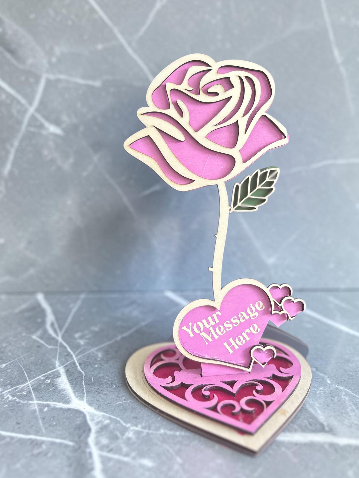 Personlised wooden forever rose with stand