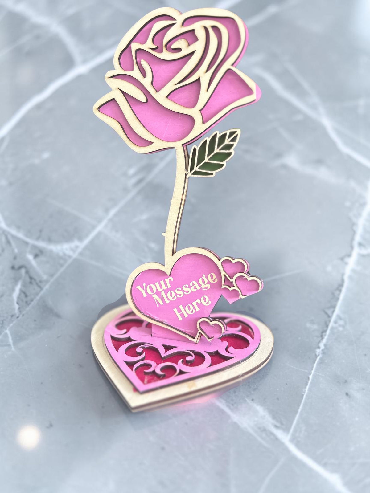 Personlised wooden forever rose with stand