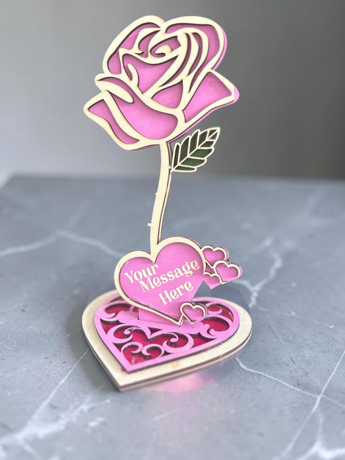 Personlised wooden forever rose with stand