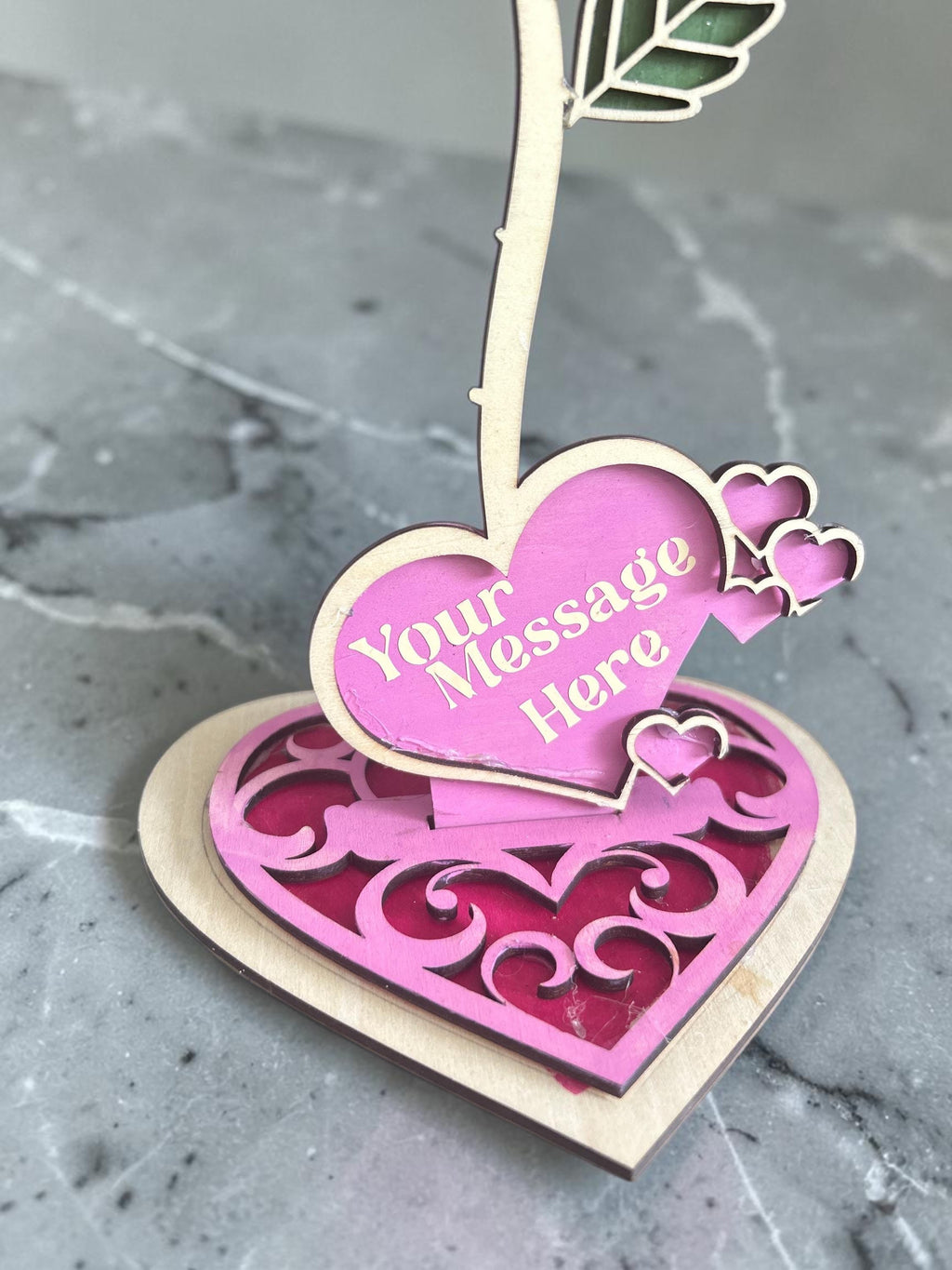 Personlised wooden forever rose with stand